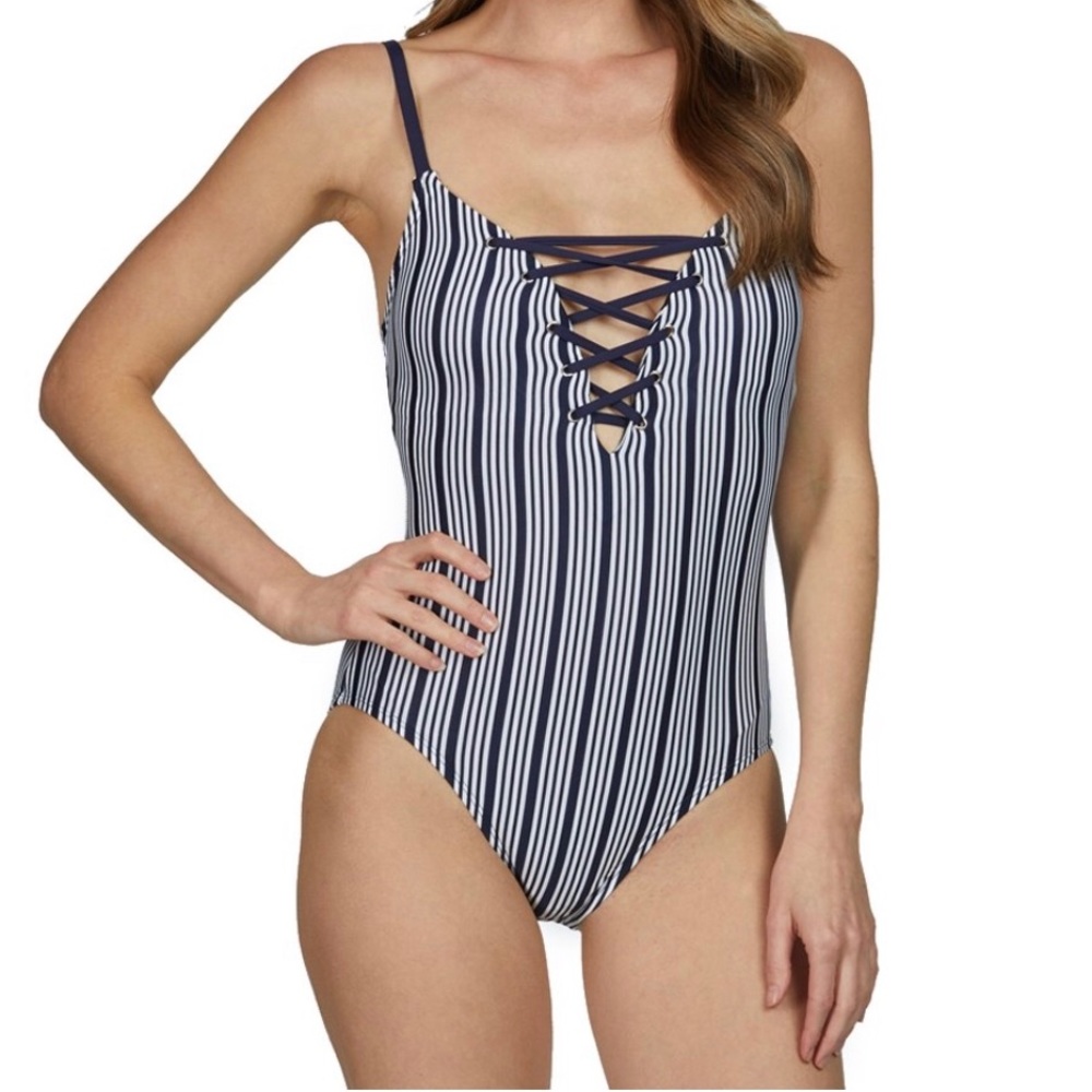 Nautica slim navy & white stripe 1 piece swimsuit